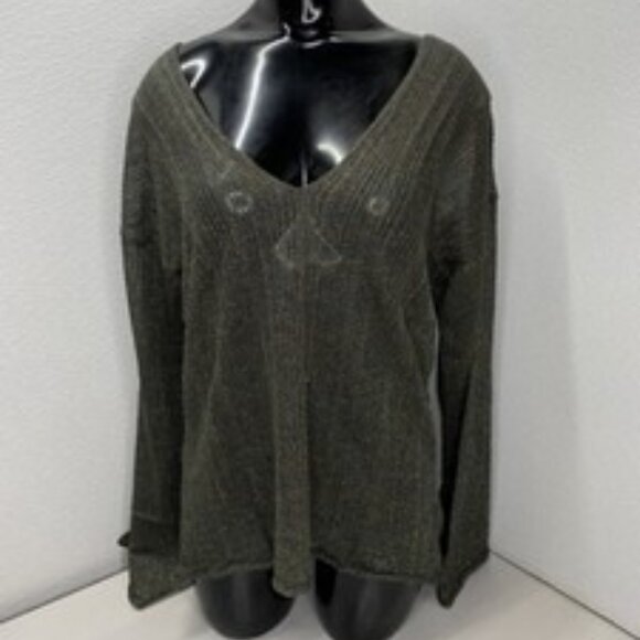 Kourbela Shimmering V-Neck Knit Top Size M Gold Olive Green Yarn Lightweight - Picture 1 of 1